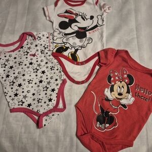 Set Of 3 -Disney Minnie Mouse and Stars Bodysuit Set. Size 3/6 Months
